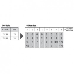 Numerador Trodat 15158, 8 bandes de 15 mm. caràcters especials
